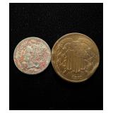 Old US 2 & 3 Cent Pieces