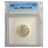 1963 Dime ICG PR69 DCAM LISTS $150