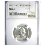 1963 TB Rev Quarter NGC MS64