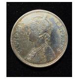 1880 Indian British 1 Rupee Silver AU