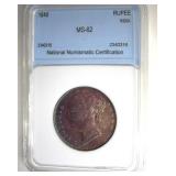 1840 Rupee NNC MS62 20 Year Old Queen Victoria