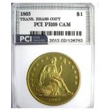 1863 Dollar PCI PR69CAM Transitional Brass Copy