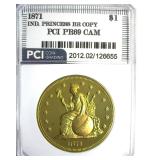 1871 Dollar PCI PR69 CAM Ind Princess Brass Copy