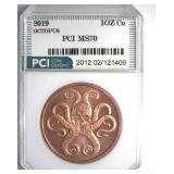 2019 1 Avdp Oz .999 Fine Cu PCI MS70 Octopus