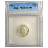 1963 Dime ICG PR69 DCAM LISTS $150