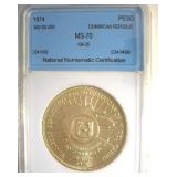 1974 .900 Silver Peso NNC MS70 Dominican Republic