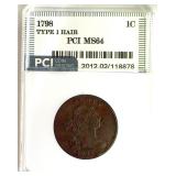 1798 T1 Hair Cent MS64 LISTS $46000