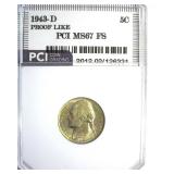1943-D Nickel MS67 FS PL LISTS $125 IN 67 FS