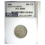 1964 100 Yen Silver PCI MS68 Japan Olympics