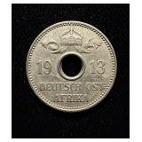 1913-J German West Africa 5 Hellers AU+