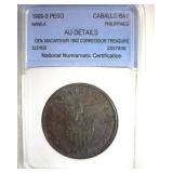1909-S Peso NNC AU Details Manila Philippines