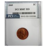 1948 Cent MS67 RD LISTS $2100