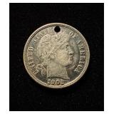1901 Barber Dime Love Token