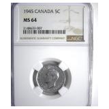 1945 5 Cents NGC MS64 Canada