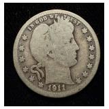 1911-D Barber Quarter VG