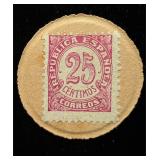 1938 Spain 25 Centimos Postage Stamp Coin UNC Rare