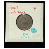1867 Shield Nickel Die Break
