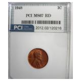 1948 Cent MS67 RD LISTS $2100