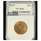 1911-D Gold $10 MS63 Lists $15000 Rare Key