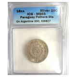18XX Silver 20C ICG MS65 Paraguay Pattern