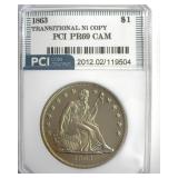 1863 Dollar PCI PR69 CAM Transitional Ni Copy