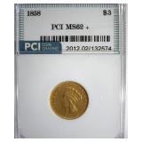 1858 Gold $3 MS62+ LISTS $25000
