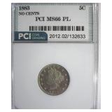 1883 No Cents Nickel MS66 PL LISTS $600 IN 66