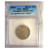 18XX Silver 20C ICG MS65 Pattern Die