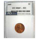 1945 Cent MS67+ RD LISTS $6250