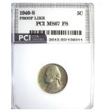 1940-S Nickel MS67 FS PL LISTS $775 IN 67 FS