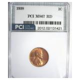 1938 Cent MS67 RD LISTS $140