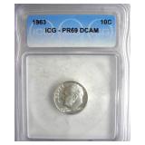 1963 Dime ICG PR69 DCAM LISTS $150