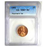 1955 Cent ICG MS67 RD Poorman's Var RARITY