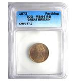 1873 Farthing ICG MS64 RB Great Britain