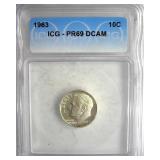 1963 Dime ICG PR69 DCAM LISTS $150