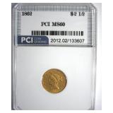 1862 Gold $2.50 MS60 LISTS $5000