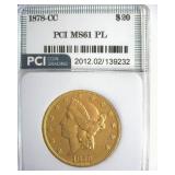 1878-CC Gold $20 MS61 PL LISTS $145000