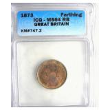 1873 Farthing ICG MS64 RB Great Britain