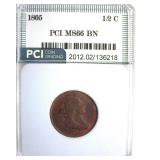 1805 Half Cent MS66 BN LISTS $30000 IN 65