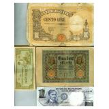 8 Vintage Bank Notes Italy Germany Japan