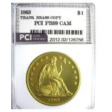 1863 Dollar PCI PR69CAM Transitional Brass Copy