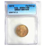 1873 Farthing ICG MS64 RB Great Britain