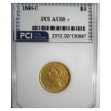 1858-C Gold $5 AU58+ LISTS $12K Southern Gold