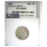1964 100 Yen Silver PCI MS68 Japan Olympics
