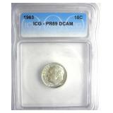 1963 Dime ICG PR69 DCAM LISTS $150