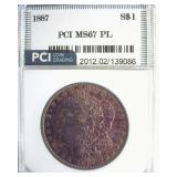 1887 Morgan MS67 PL LISTS $7000