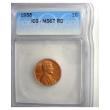 1958 Cent ICG MS67 RD LISTS $450