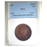 1840 Rupee NNC MS63 20 Year Old Queen Victoria