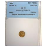 1859 Cal Gilt Token NNC MS66 Indian-Bear