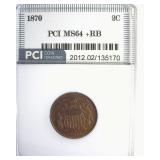 1870 2 Cents MS64+ RB LISTS $1200